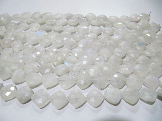 Natural White Rainbow Moonstone Cushion Shape Beads - 11-12mm Faceted Cut 8" Strand For Jewelry Making Great Quality For Necklaces Earrings Bracelets