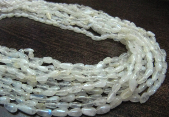Natural White Rainbow Moonstone Drop Shape Plain Beads Strand 13''long