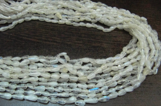 Natural White Rainbow Moonstone Drop Shape Plain Beads Strand 13''long