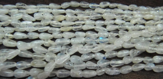 Natural White Rainbow Moonstone Drop Shape Plain Beads Strand 13''long