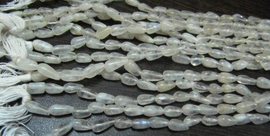 Natural White Rainbow Moonstone Drop Shape Plain Beads Strand 13''long
