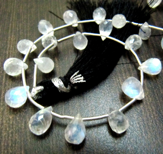 White Rainbow Blue Flashy Moonstone Drop Shape 6x8mm To 8x10mm Strand 8''