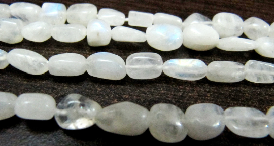 Natural White Rainbow Moonstone Nugget Plain Beads 10 To15mm Strand 8''