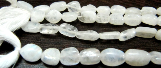 Natural White Rainbow Moonstone Nugget Plain Beads 10 To15mm Strand 8''