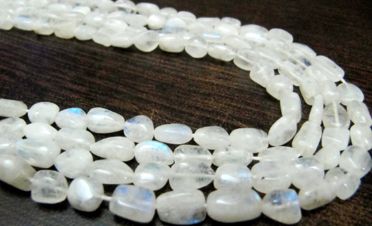 Natural White Rainbow Moonstone Nugget Plain Beads 10 To15mm Strand 8''