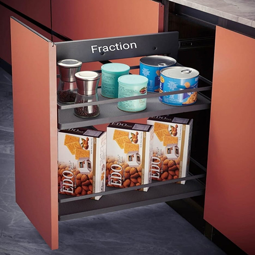 Modular Kitchen Pull Out - High-quality Wood, Steel Reinforcement, Black And Maroon Design | Lightweight, Durable, Smooth Pull-out Mechanism, Ample Storage Space