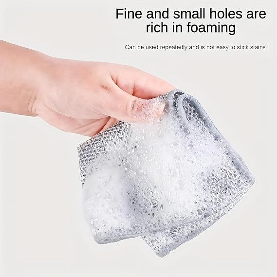 Double Layer Non-scratch Wire Dishcloth 20x20 Cm - High-quality Silver Wire Mesh, Grey Color, 200g | Durable, Easy To Rinse, Multi-purpose, Non-scratch Cleaning