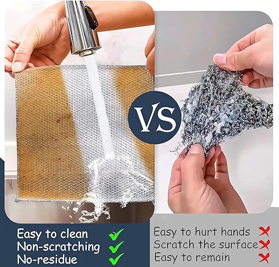 Double Layer Non-scratch Wire Dishcloth 20x20 Cm - High-quality Silver Wire Mesh, Grey Color, 200g | Durable, Easy To Rinse, Multi-purpose, Non-scratch Cleaning