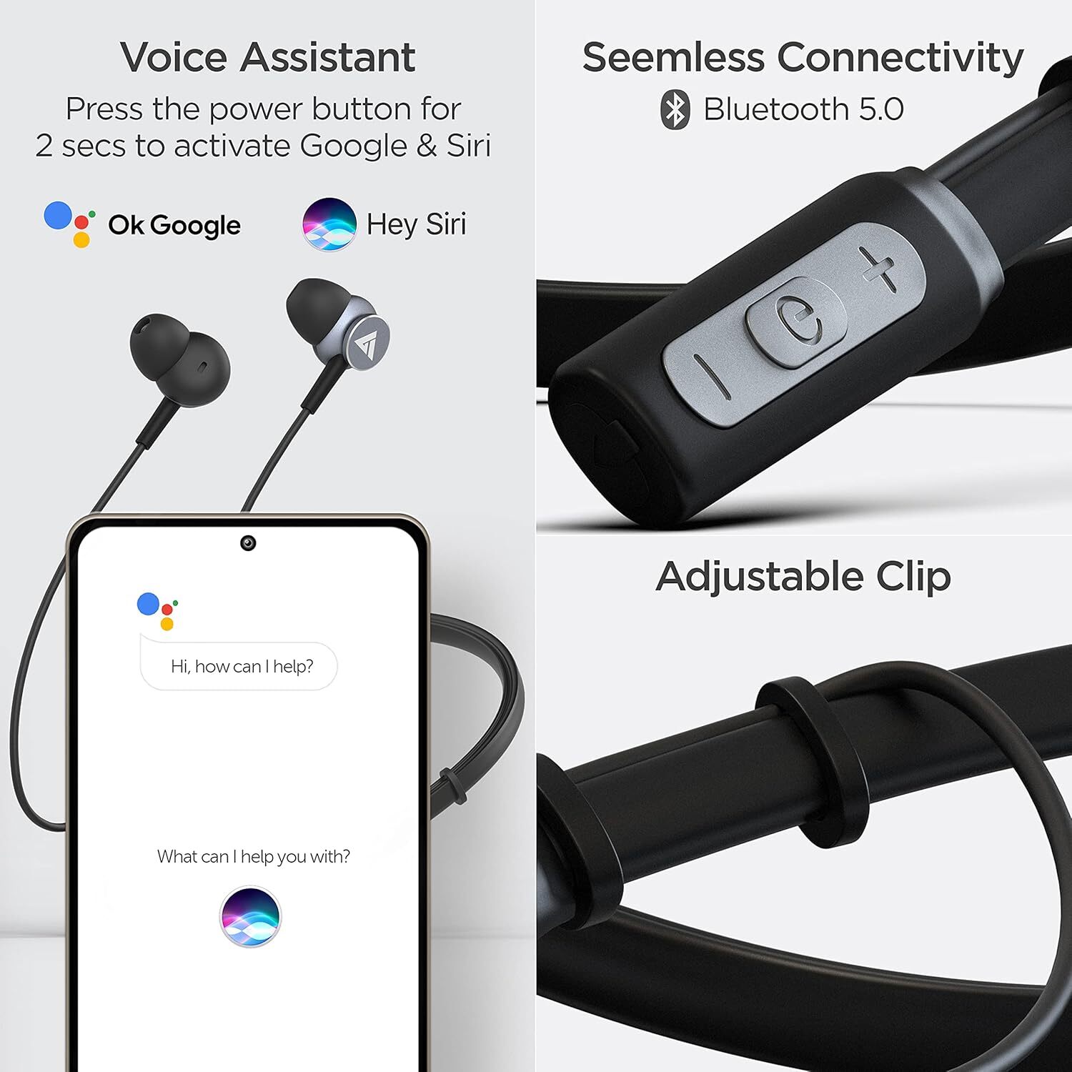 Boult Audio Curve Bluetooth Wireless In Ear Earphones With Mic With Ipx5 Water Resistant (Black)