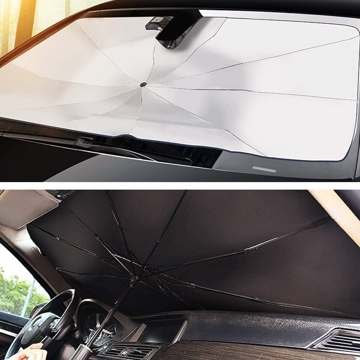 Car Umbrella - Nylon, 147l X 84w Cm, Black | Foldable Design, Uv Protection, Durable Steel Frame, All-weather Use For Most Vehicles