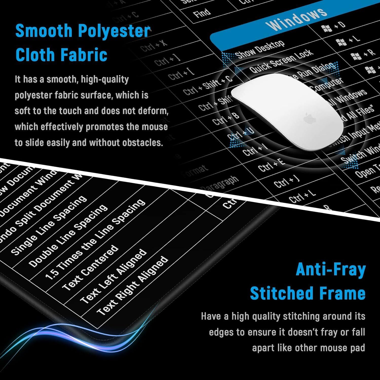 Mouse-pad With Shortcut Keys - 80x30cm Rubber | Multi-colour, Anti-slip Base, Eco-friendly Material, Clear Excel Shortcut Patterns, Durable Design