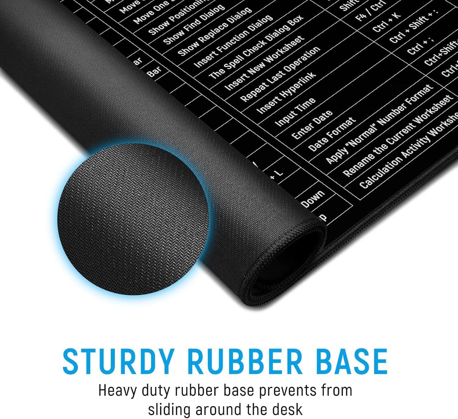 Mouse-pad With Shortcut Keys - 80x30cm Rubber | Multi-colour, Anti-slip Base, Eco-friendly Material, Clear Excel Shortcut Patterns, Durable Design