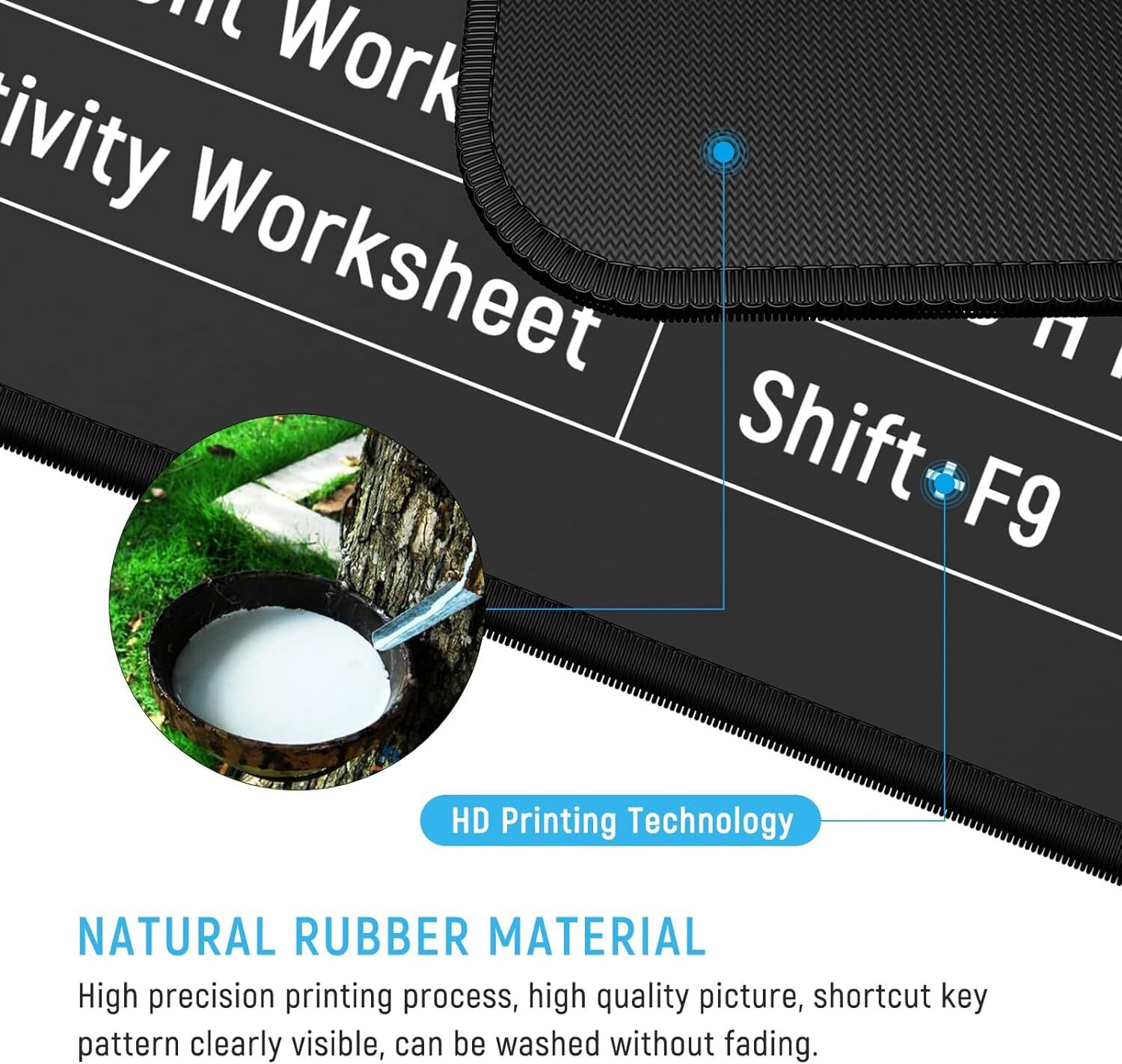 Mouse-pad With Shortcut Keys - 80x30cm Rubber | Multi-colour, Anti-slip Base, Eco-friendly Material, Clear Excel Shortcut Patterns, Durable Design