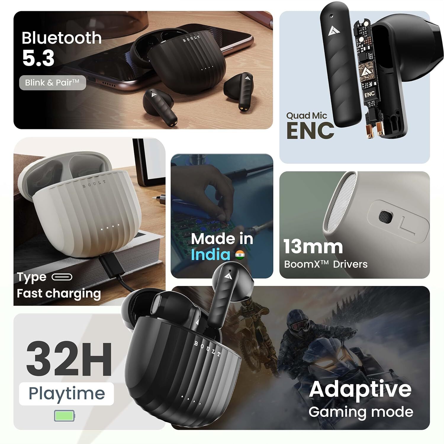 Boult Audio Newly Launched K20 Bluetooth Truly Wireless In Ear Earbuds With 32h Playtime (Black)