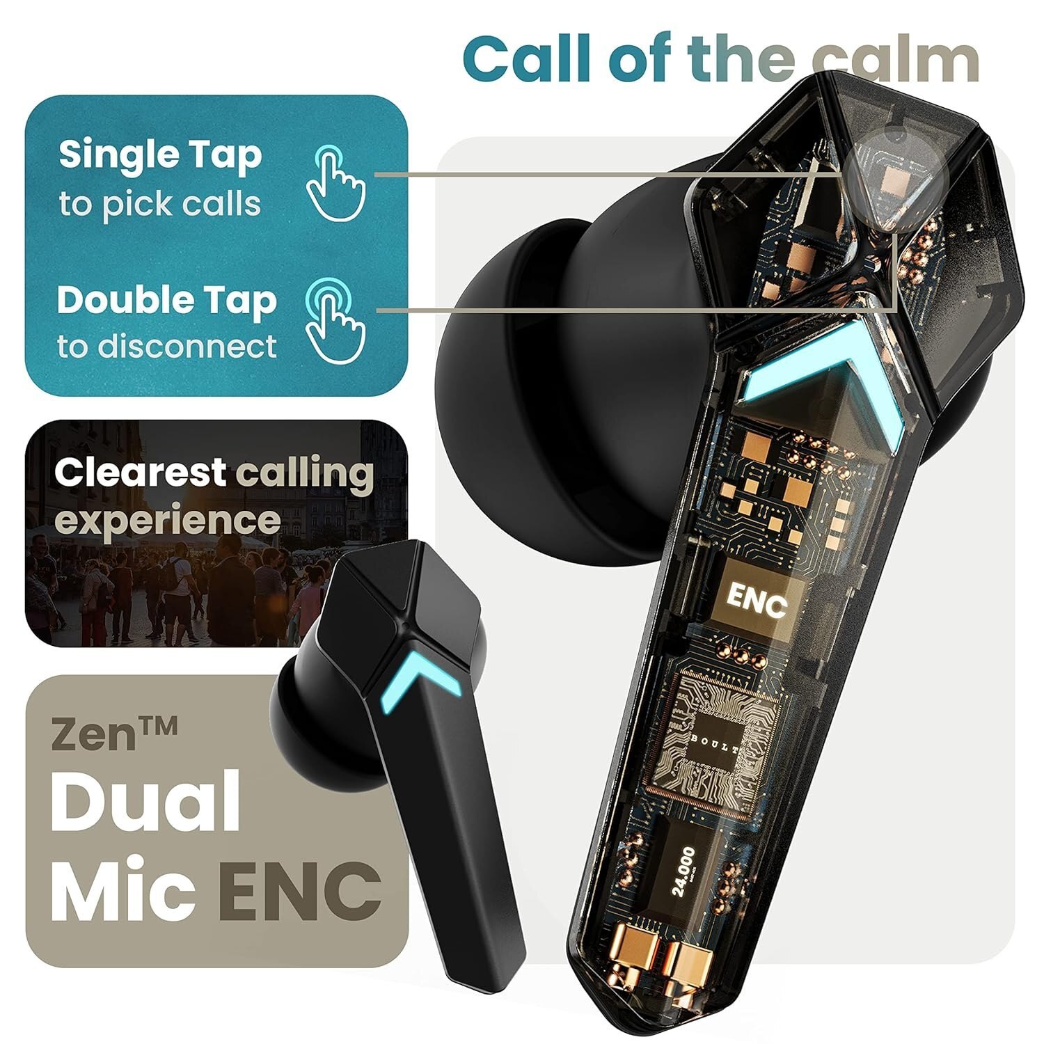 Boult Audio Ammo True Wireless In Ear Earbuds - Battery Life: 40 Hours, Color: Black | Features: 40ms Low Latency, Zen Enc Mic, Led Lights, Type-c Fast Charging