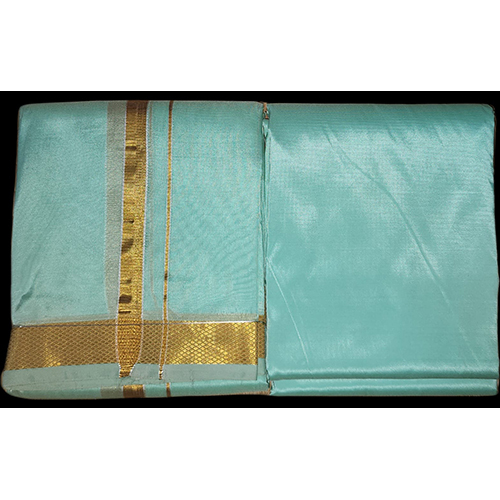 Semi Silk Dhothi And Shirt Bit 2.5 Mtrs For Wedding Occasions - Color: Light Green