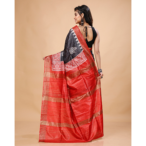Ghicha Tussar Saree - Art Silk & Silk Blend, Intricate Printed Design For Summer Elegance And Comfort