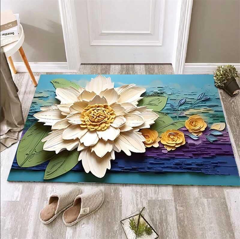 5d Diatom Mud Bath Mat - 60l X 4w Centimeters, Multicolour Floral Design | Quick Drying, Non-slip, Machine Washable, Durable Rubber Backing