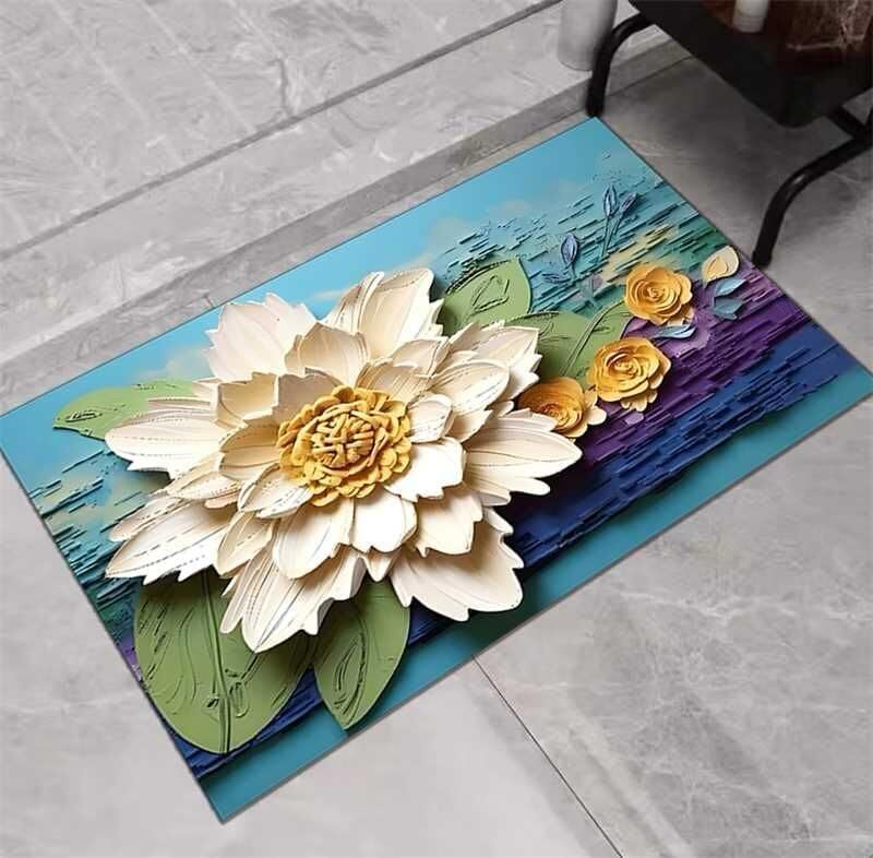 5d Diatom Mud Bath Mat - 60l X 4w Centimeters, Multicolour Floral Design | Quick Drying, Non-slip, Machine Washable, Durable Rubber Backing