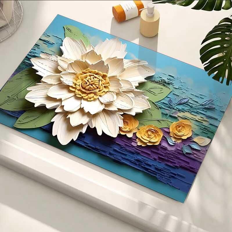 5d Diatom Mud Bath Mat - 60l X 4w Centimeters, Multicolour Floral Design | Quick Drying, Non-slip, Machine Washable, Durable Rubber Backing