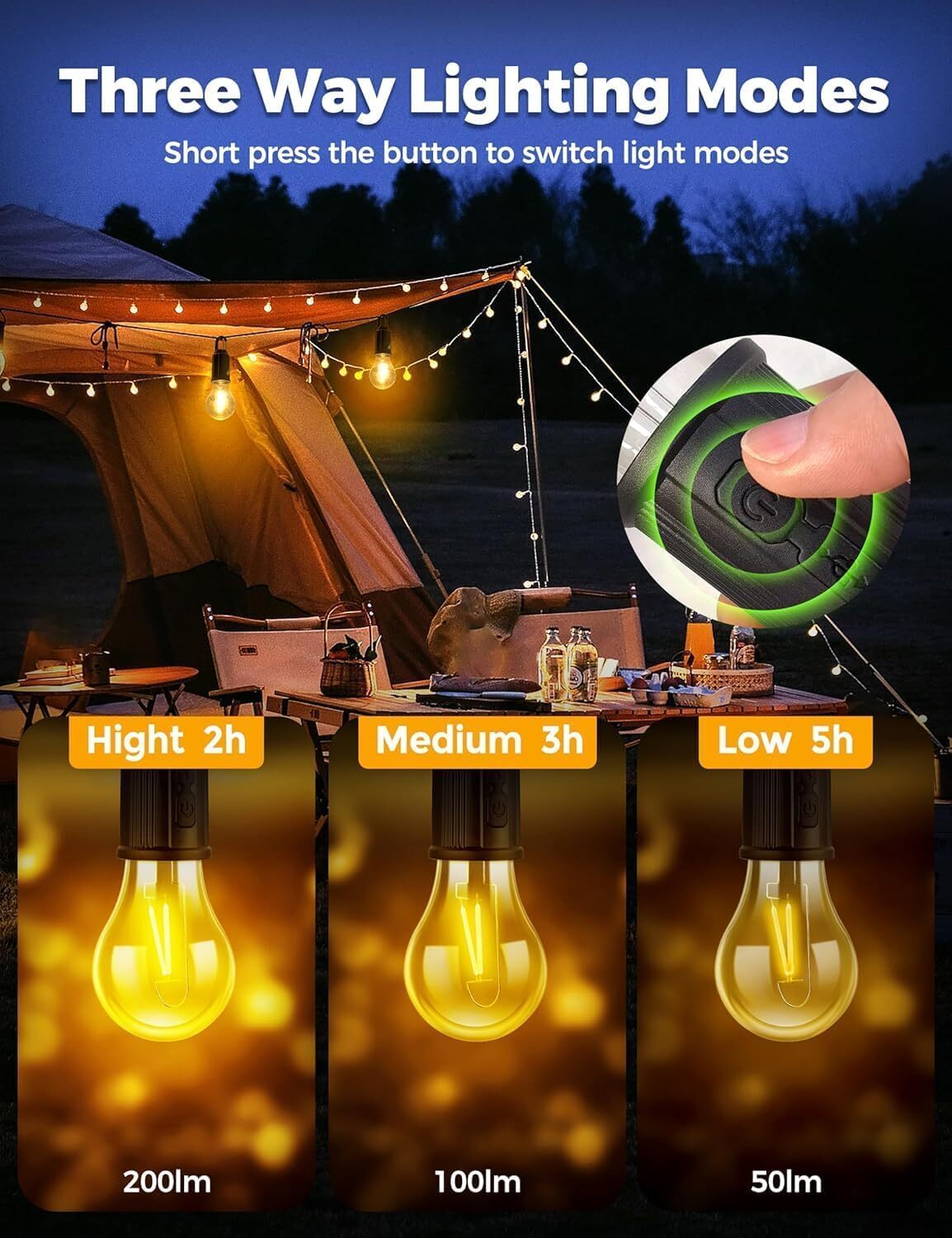 Desidiya Rechargeable Camping Lights - Plastic 5l X 5w X 5h Warm White | Waterproof Led Bulb With 3 Modes Hanging Lantern For Camping Hiking Emergency And Household Tasks