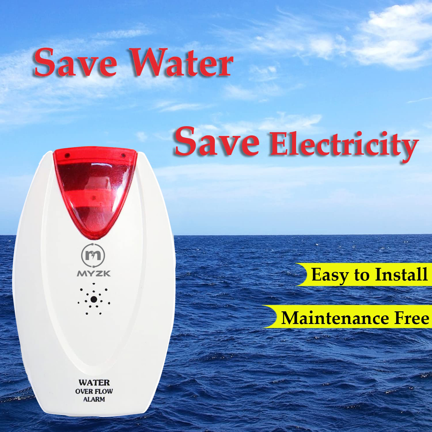 Myzk Electric Water Tank Overflow Alarm/bell With High Quality Overflow Voice Sound In Two Language, Wired Sensor Security System (Standard, White & Red) - Body Material: Abs
