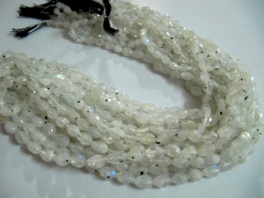 Natural White Rainbow Moonstone Drop Shape 5x7 Mm Beads Strand 13''long - Material: Stone