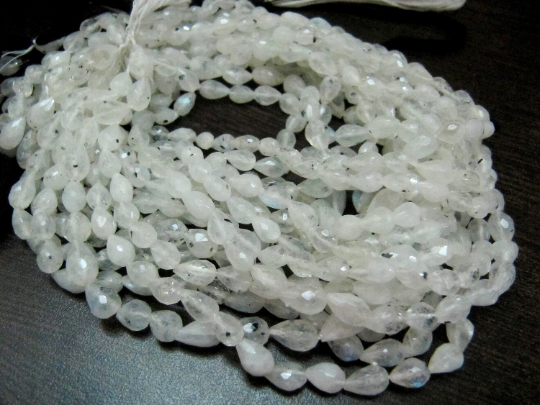 Natural White Rainbow Moonstone Drop Shape 5x7 Mm Beads Strand 13''long - Material: Stone