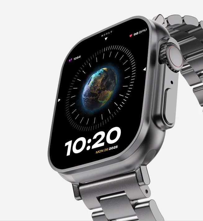 Boult Audio Crown(m) - Zinc Alloy Material, 1.95" Hd Screen With 240x283 Pixels, Bluetooth 5.2 | Spo2 & Heart Rate Monitor, Ip67 Water Resistant, Ai Voice Assistant