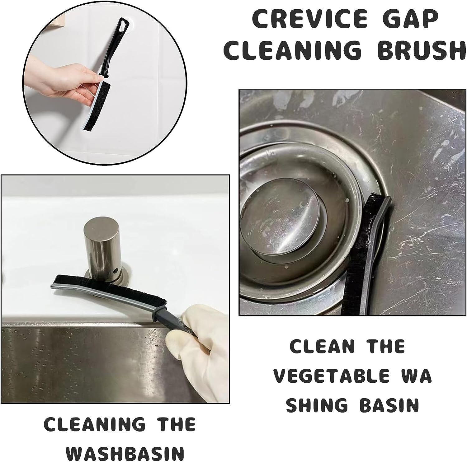 Gap Cleaning Brush - Ultra-fine Pet Bristles, 16x12x3 Cm, Black | Durable Wire Dishwashing Rags, Multipurpose For Kitchen And Bathroom, Strong Water Absorption