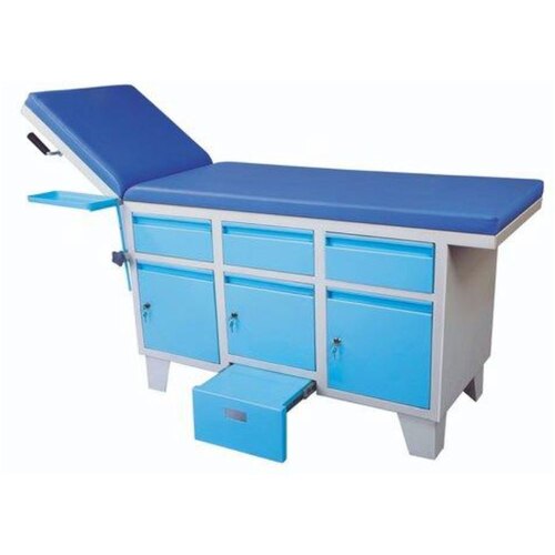 Examination Couch - Iron & Stainless Steel, Adjustable Height with Brake Casters & Foldable Rails