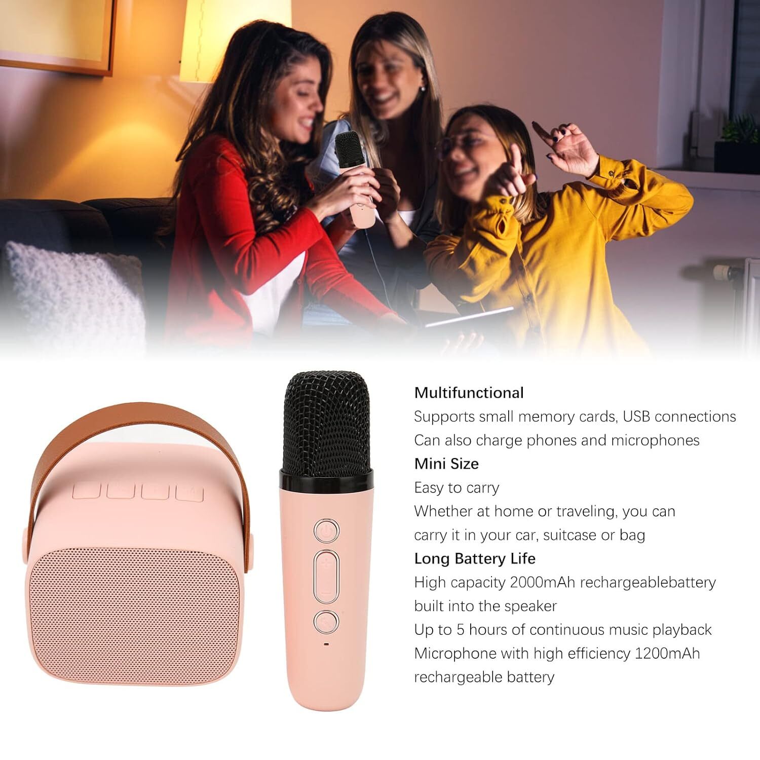 Portable Karaoke Speaker Kit - Plastic, 17x17x8 Cm, Multicolor | Long Battery Life, 5.0 Wireless Chip, 6 Sound Effects, Hd Stereo, Mini Size
