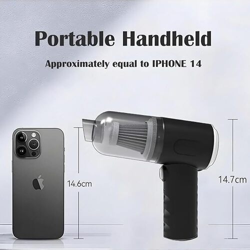 3 IN 1 Portable Car Vacuum Cleaner - Plastic, 8L x 5W x 10H cm, Black | Lithium Battery Driven, USB Rechargeable, Washable Filter, Strong Suction, Extra Brush Nozzle