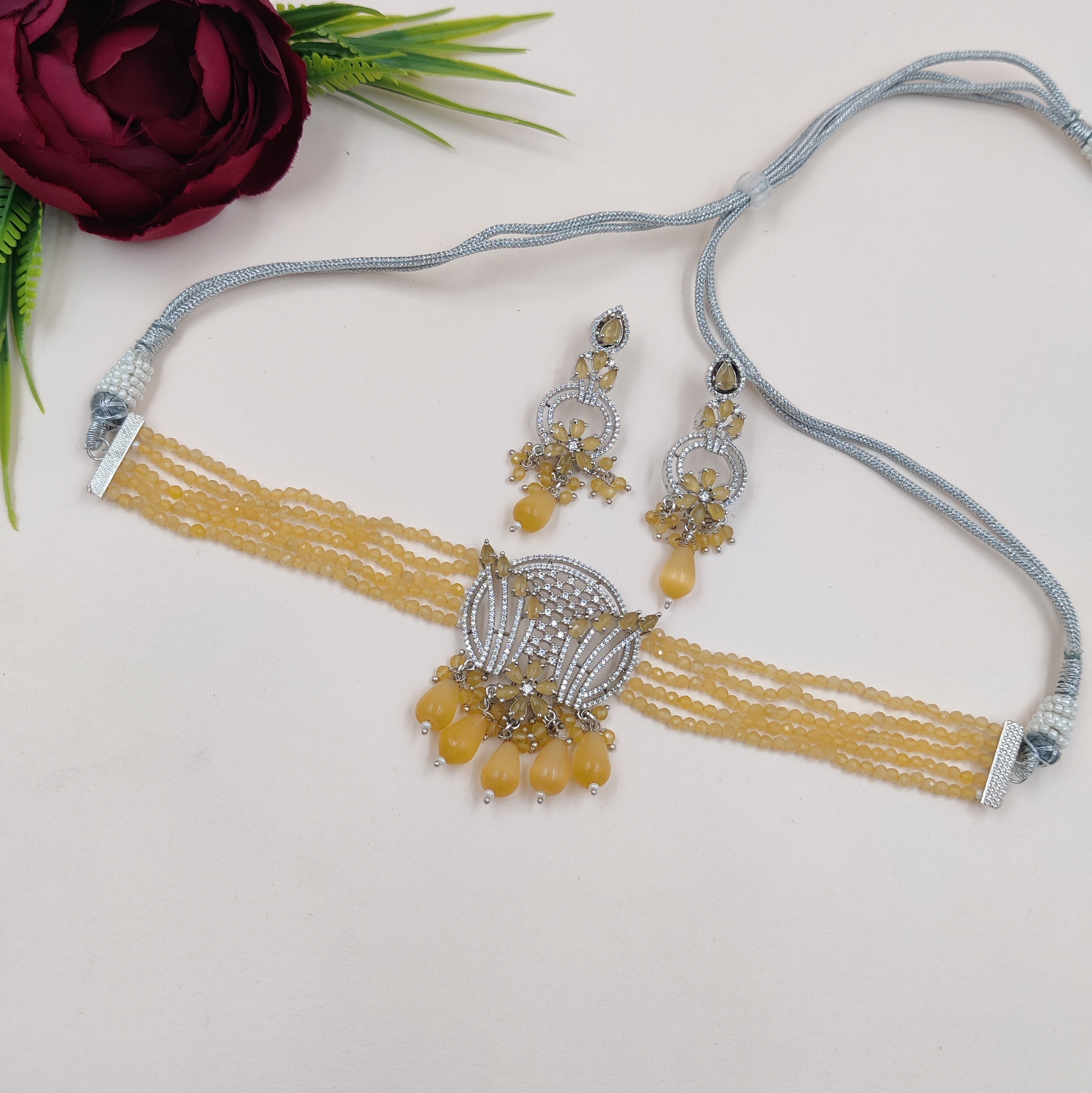 Glam Luxe Choker Set - Zircon Material, Elegant White Polish Finish | Perfect For Weddings, Parties, Anniversaries, Engagements, And Everyday Wear