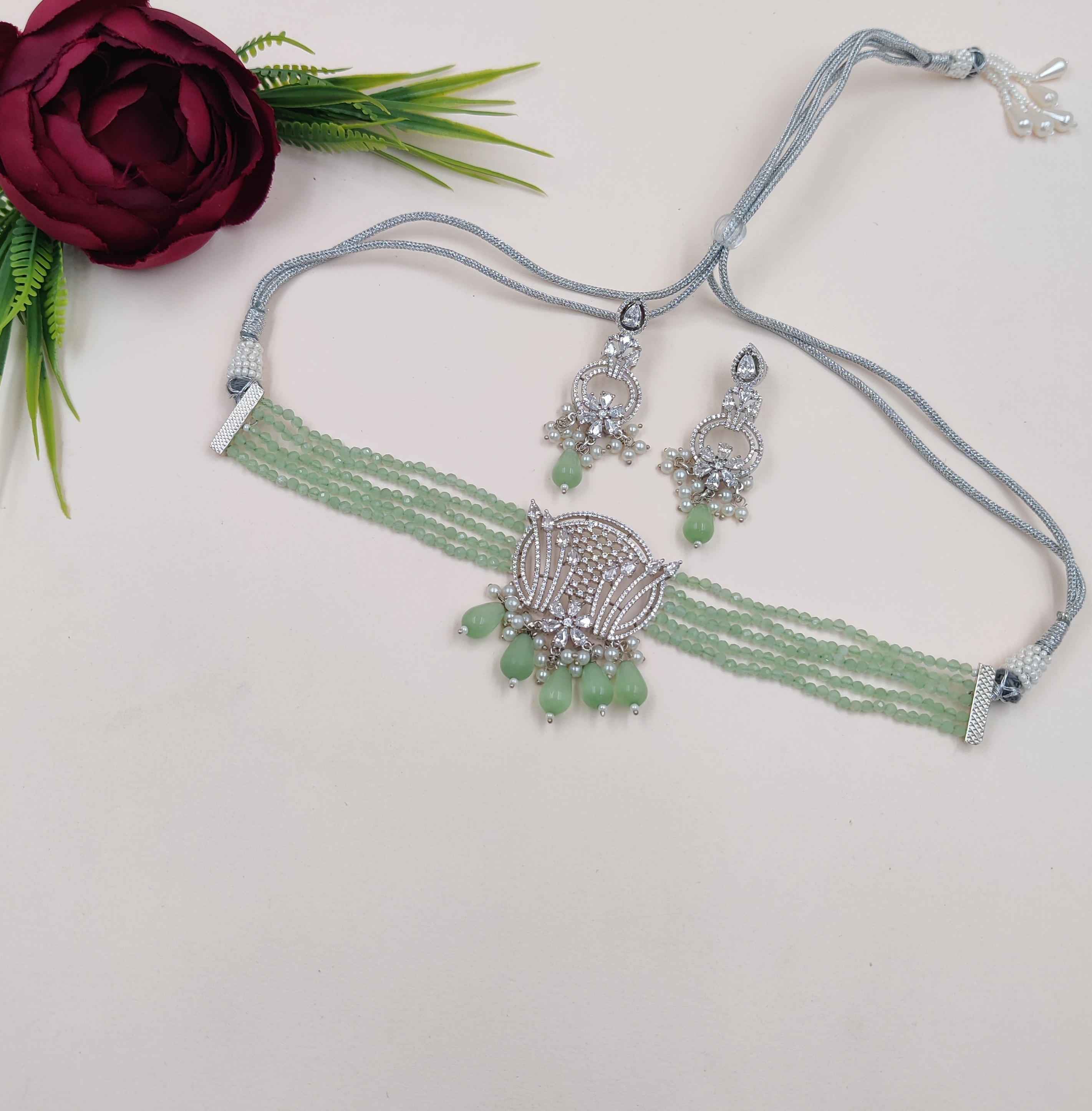 Glam Luxe Choker Set - Zircon Material, Elegant White Polish Finish | Perfect For Weddings, Parties, Anniversaries, Engagements, And Everyday Wear