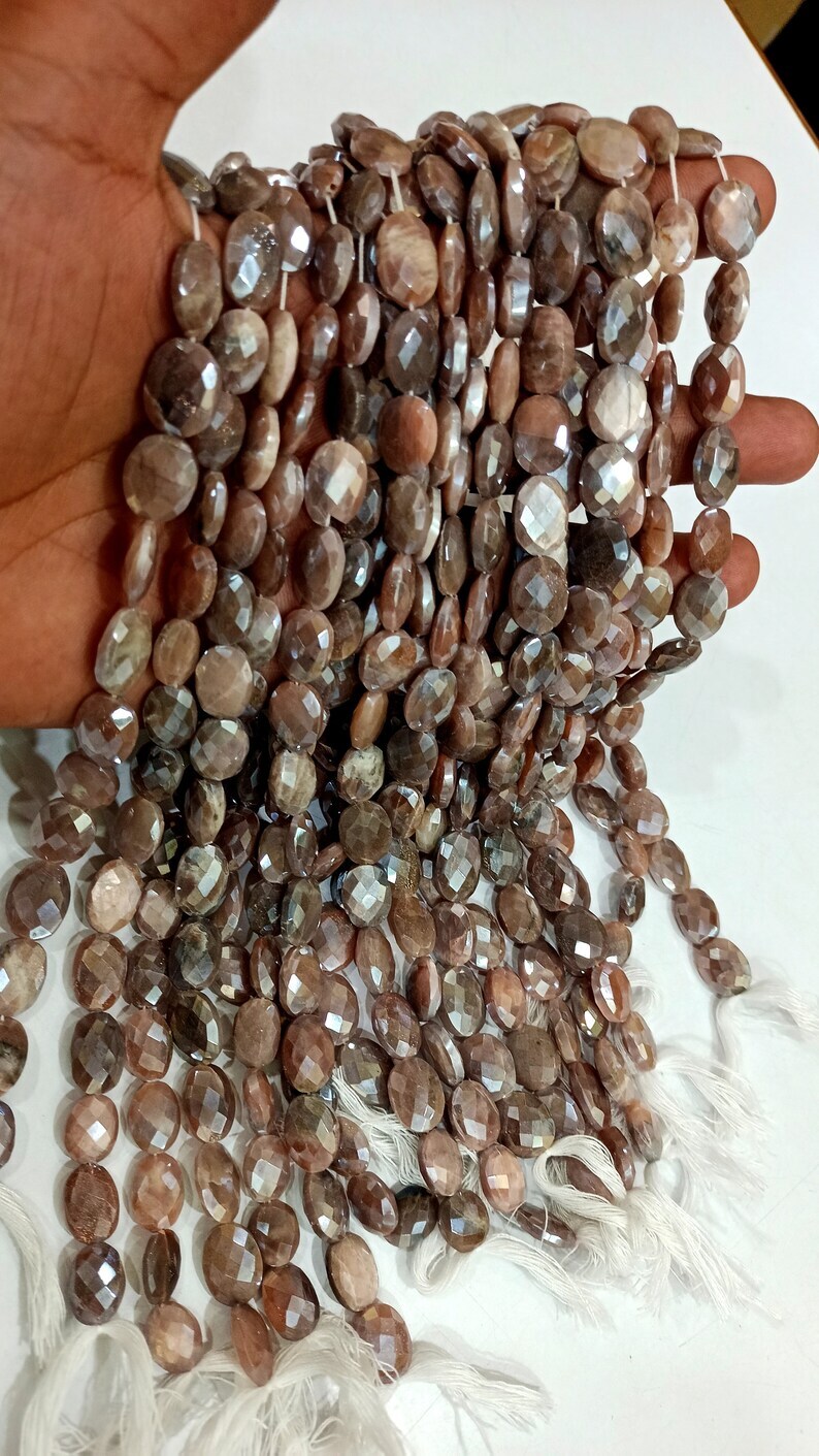 Natural Chocolate Moonstone Oval Shape Faceted 7x10 To 8x12mm Strand 10''
