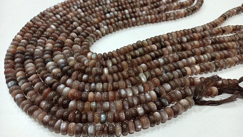 Natural Chocolate Moonstone Plain Rondelle 8mm To 10mm Beads 8 Inch Long