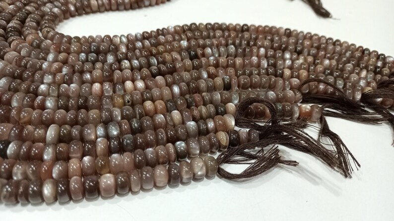 Natural Chocolate Moonstone Plain Rondelle 8mm To 10mm Beads 8 Inch Long