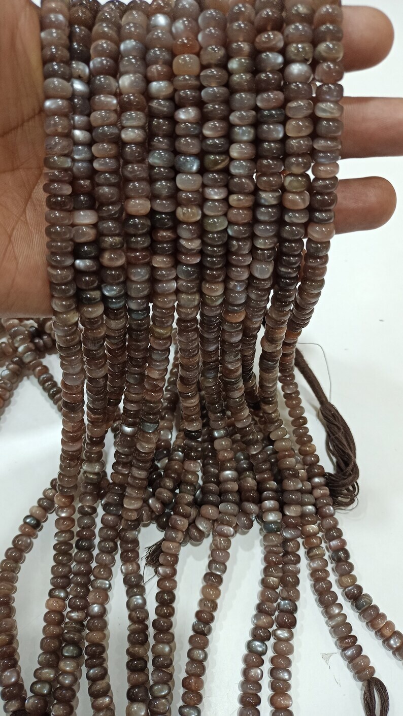 Natural Chocolate Moonstone Plain Rondelle 8mm To 10mm Beads 8 Inch Long
