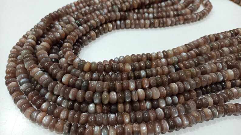 Natural Chocolate Moonstone Plain Rondelle 8mm To 10mm Beads 8 Inch Long