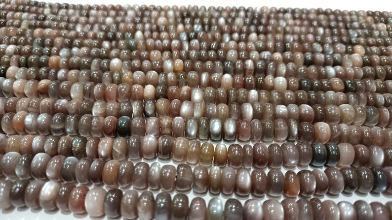 Natural Chocolate Moonstone Plain Rondelle 8mm To 10mm Beads 8 Inch Long