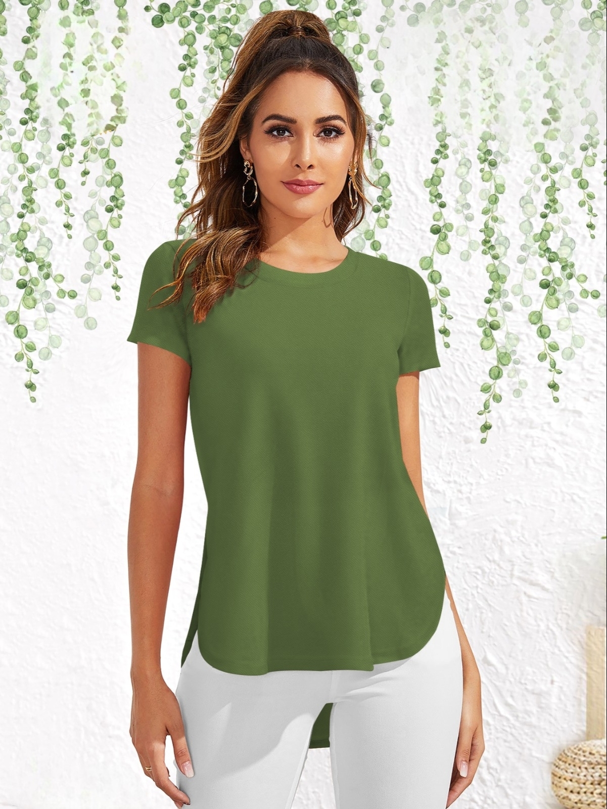 Ladies Anti-wrinkle Polyester T-shirt - Short Sleeves O-neck | Available In Green White Black Maroon