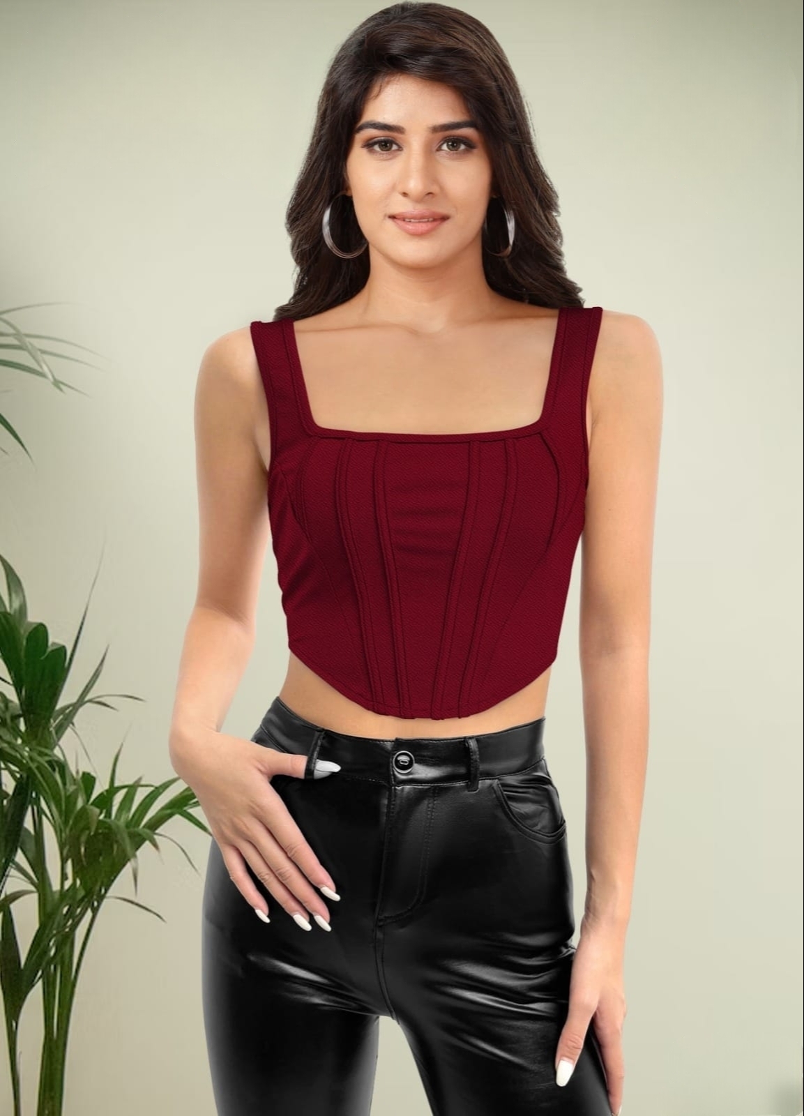 Designer Crop Top - Ajanta Fabric (95% Polyester, 5% Spandex) | Sleeveless, Available In White, Maroon, Black, Pista, Sizes S-xl