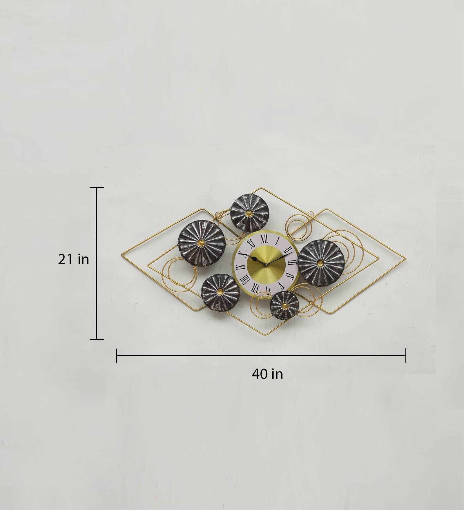 Iron Rectangular Large Multicolor Wall Clock For Home Wall And Office Wall And Restaurant Wall Elegant Look Premium Quality Black And Gold Finish - Height: 21 Inch (In)