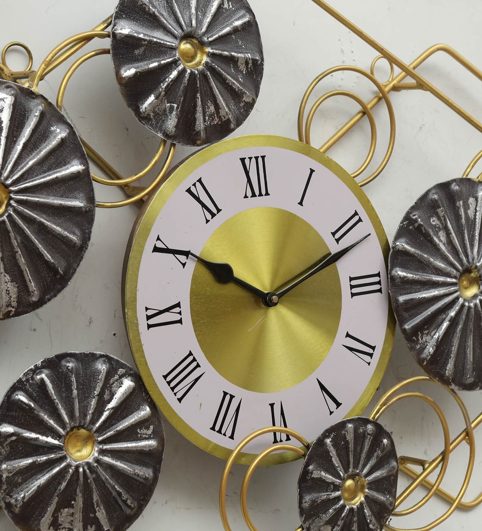 Iron Rectangular Large Multicolor Wall Clock For Home Wall And Office Wall And Restaurant Wall Elegant Look Premium Quality Black And Gold Finish - Height: 21 Inch (In)