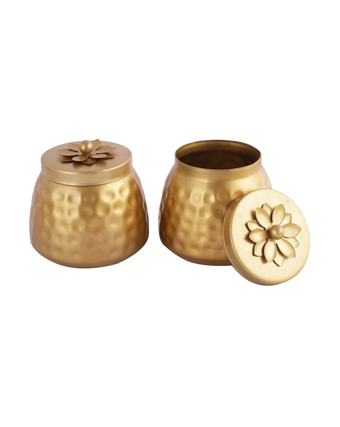 Metal Gold Dry Fruit Tray With Jar Set Of 4 With Gold Tray For Return Gift