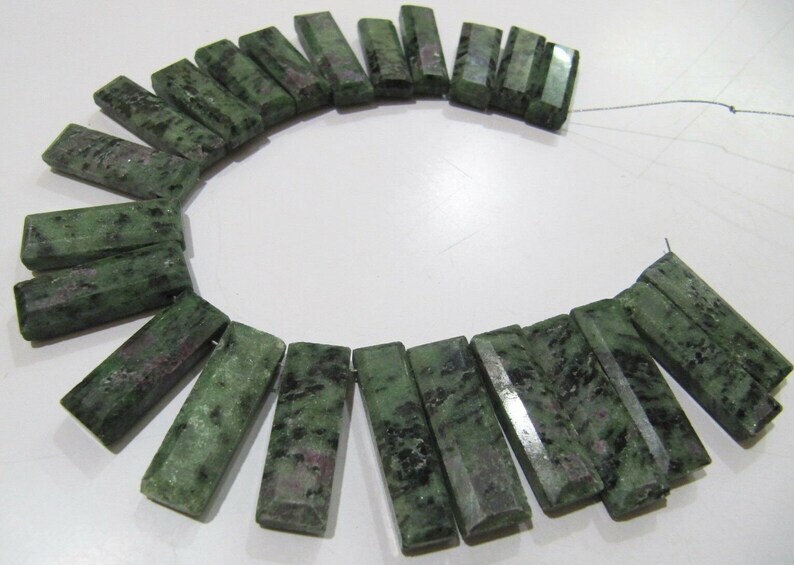 Natural Ruby Zoisite Baguette Shape Beads 15 To20mm Beads 8 Inches Long