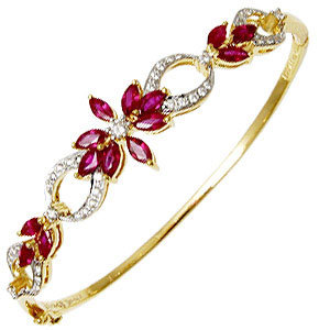 Diamond Gold Half Bangle - 0.51 Ct Diamonds, 2.54 Ct Rubies, 18k Yellow Gold | Lifetime Buy Back, 30 Days Money Back Guarantee, Anti-Allergy Features