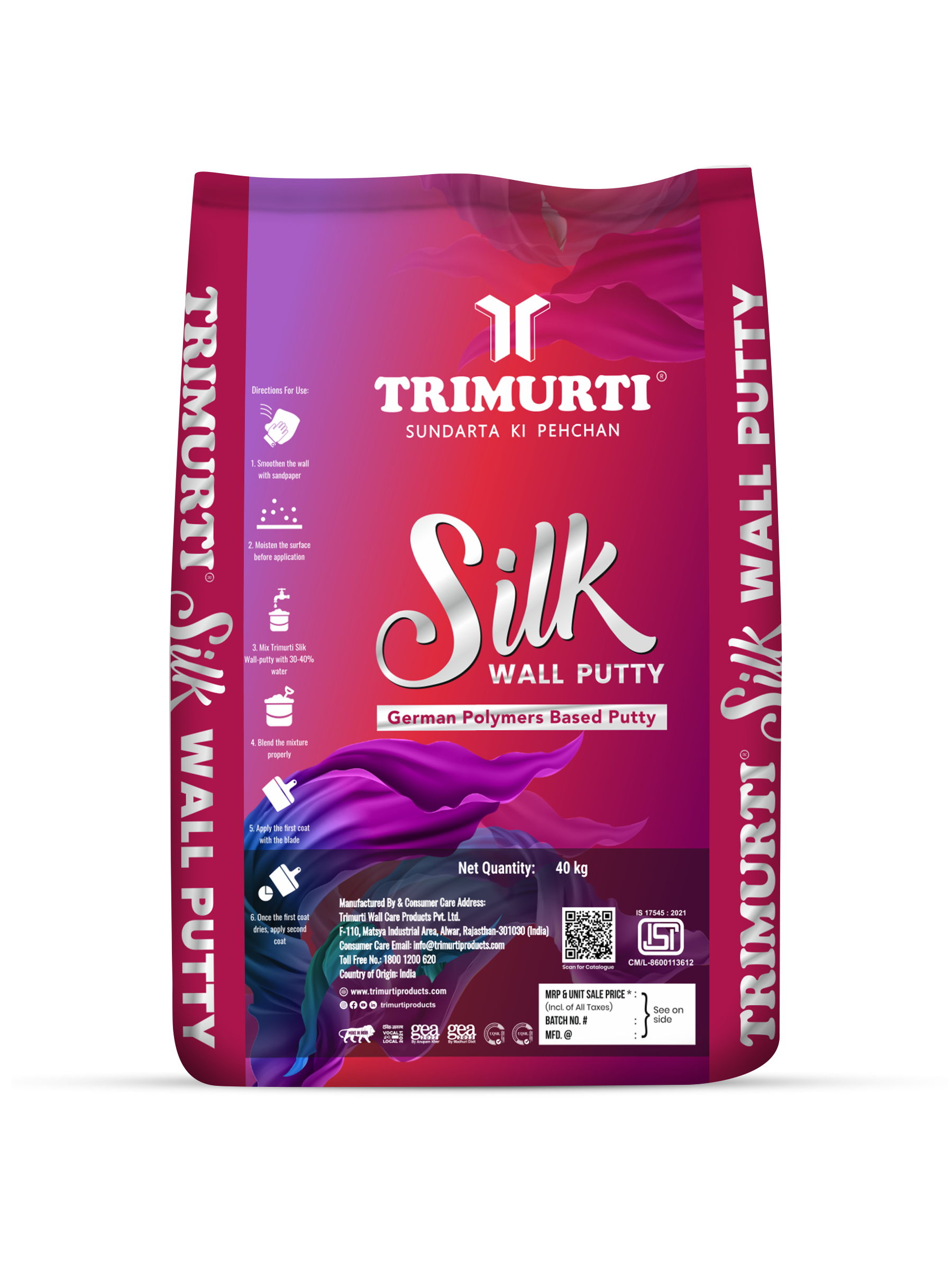 Trimurti 40 Kg Silk Wall Putty - Color: White