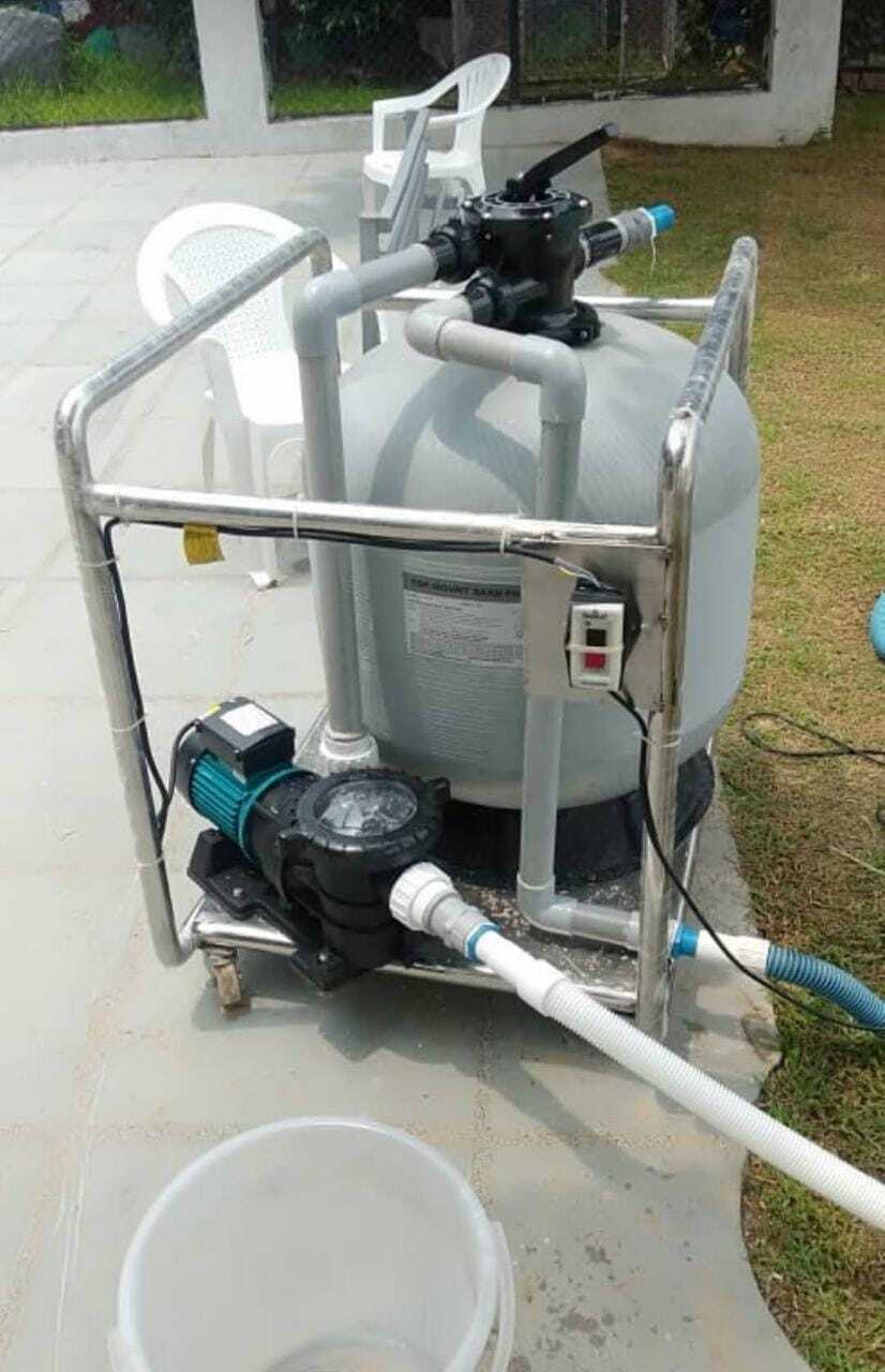 Filtration Plant - Fiberglass Multiport Valve Ss Trolley Setup | Starter Kit Sand Media Blue & Grey 20m 2 Core Wire Lead